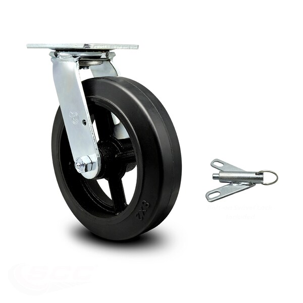 8 Inch Rubber on Steel Swivel Caster with Roller Bearing and Swivel Lock SCC